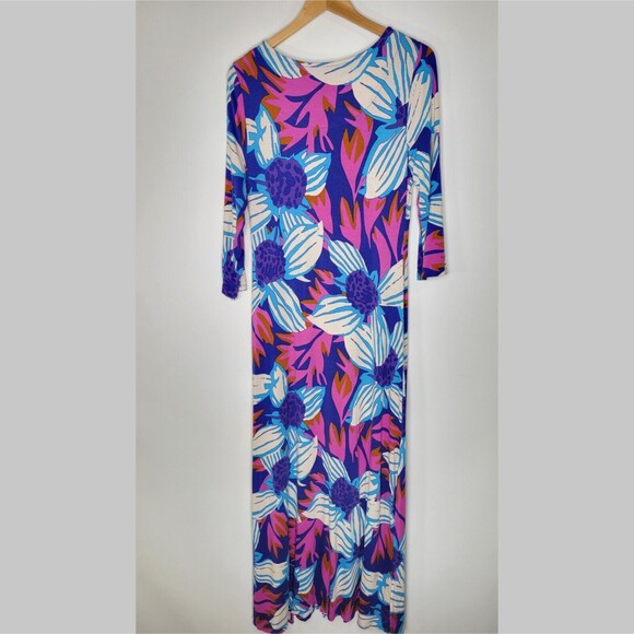 SOFT SURROUNDINGS Serena Floral Maxi Dress Size M ¾ Sleeves Colorful Stretchy - Picture 4 of 10